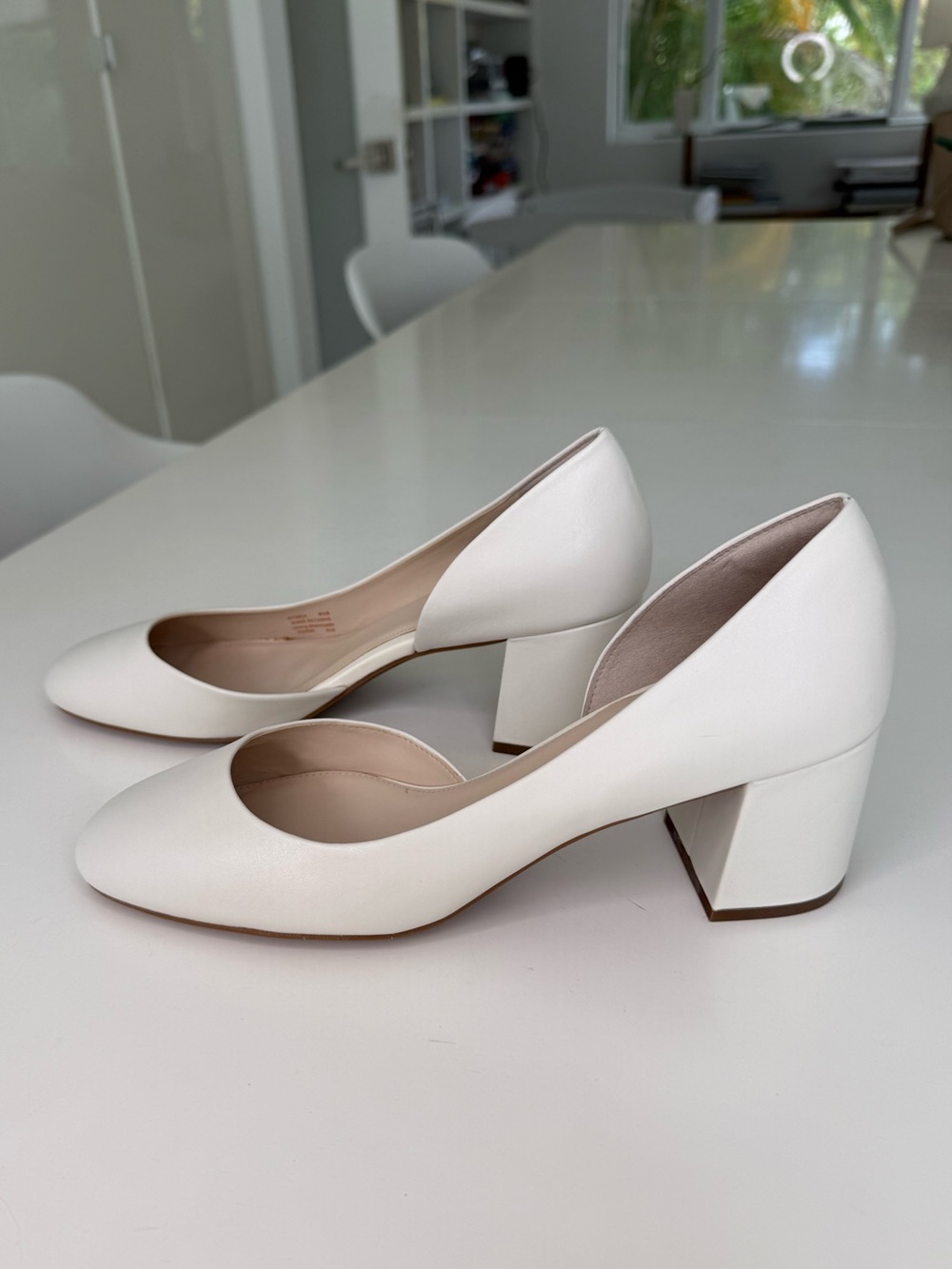 New! Cole Haan Daina D’orsay Women's White Ivory Leather Low Block Heel Pumps